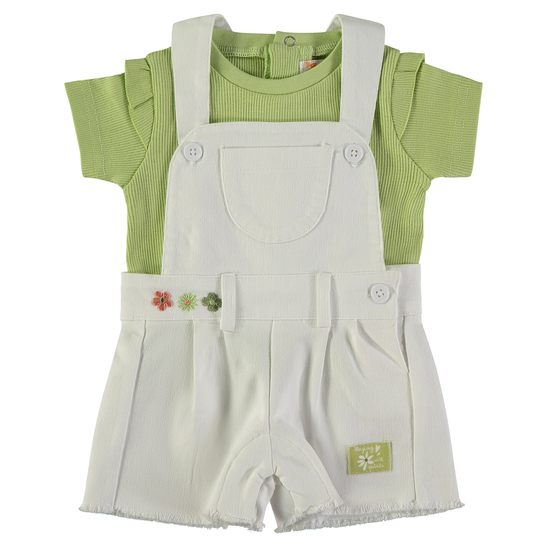 BABYBOL Conj. Jardineiras Brancas e T-Shirt