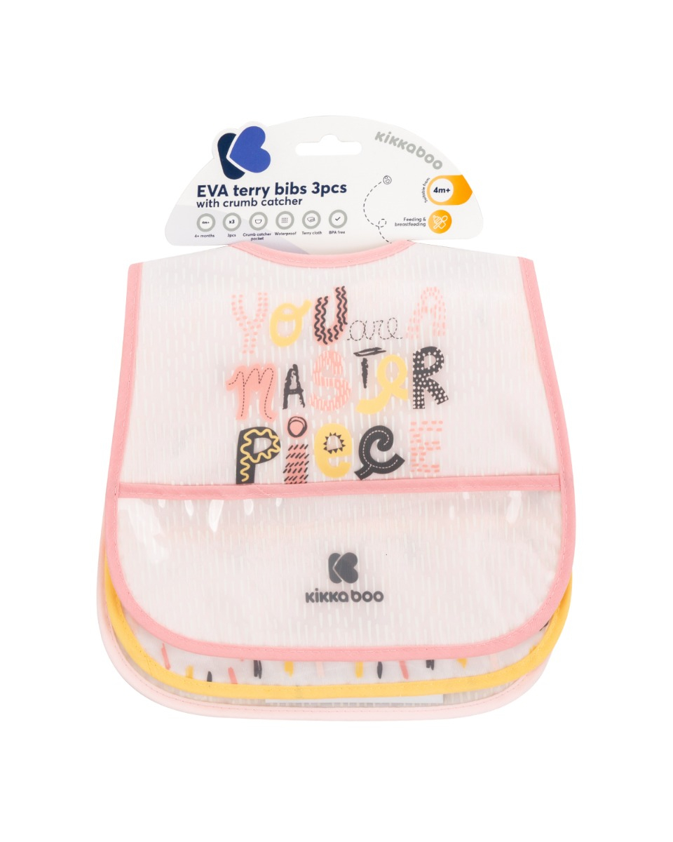 KIKKABOO Conj. 3 Babetes Impermeáveis Arty Pink