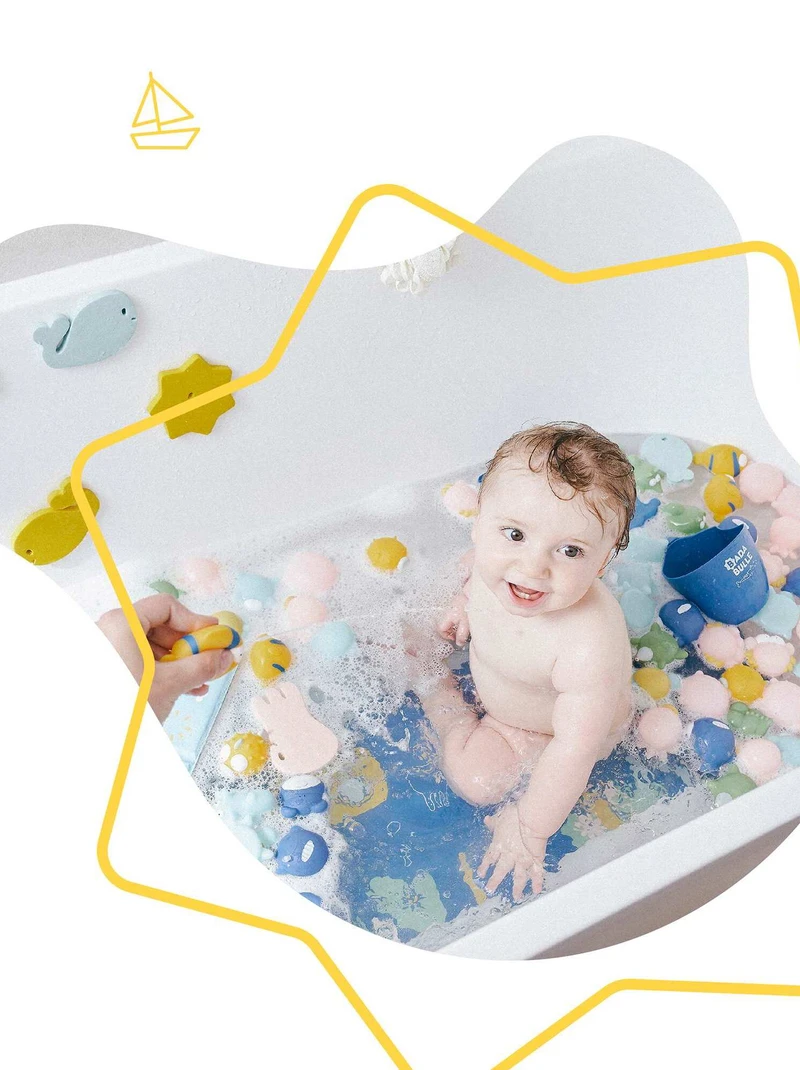 Badabulle 10 Brinquedos de Banho Rigolos Splash + bolsa de transporte