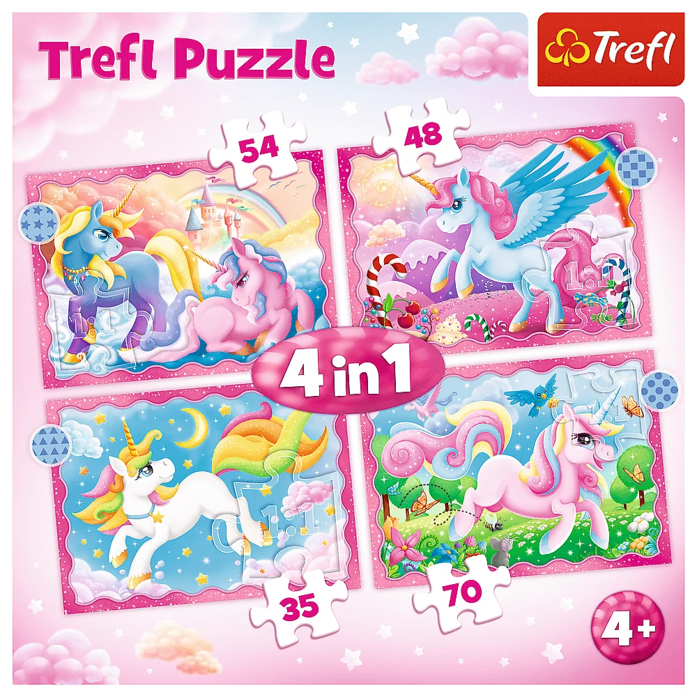 Puzzles 4 em 1 - Unicorns and magic