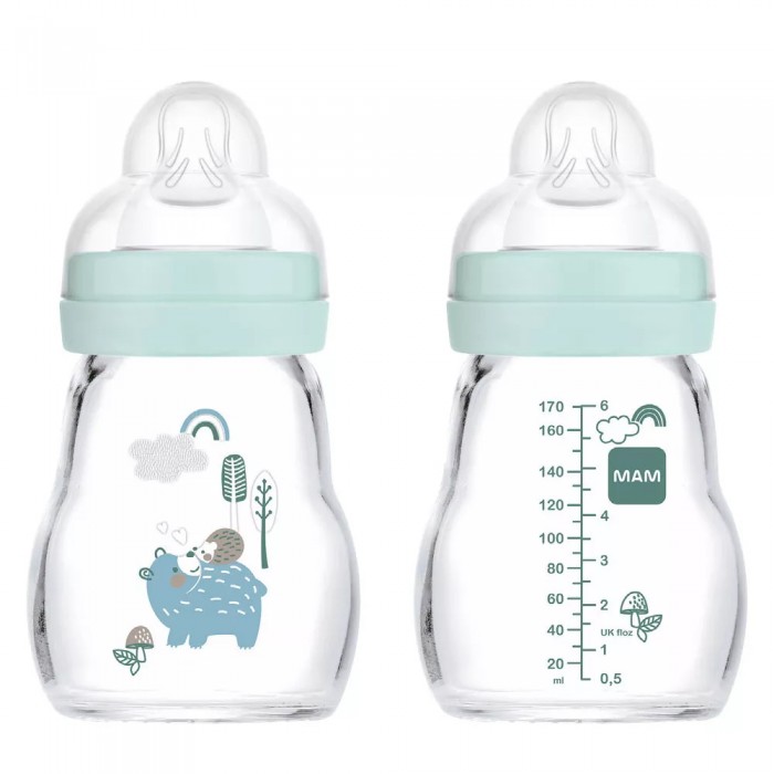 MAM biberão Feel Good vidro 170 ml Azul - 0+ meses