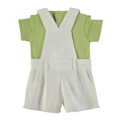 BABYBOL Conj. Jardineiras Brancas e T-Shirt