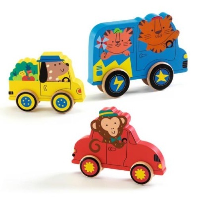 DJECO Puzz & Roll Color - Puzzle de Madeira c/ Carros