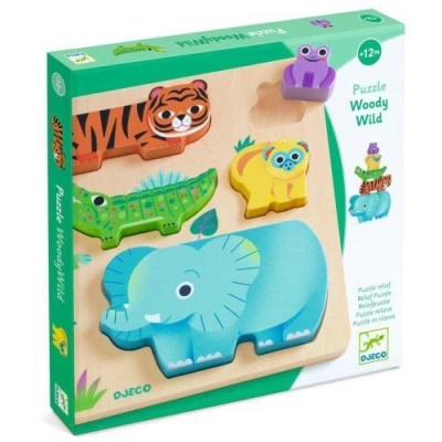 DJECO WoodyWild: Puzzle Madeira p/ Empilhar