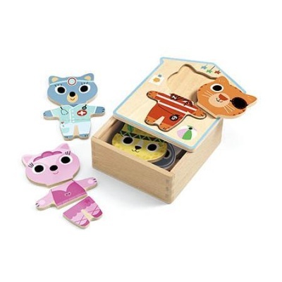 DJECO Dressup – mix: Puzzle Madeira Vestir Gatinhos