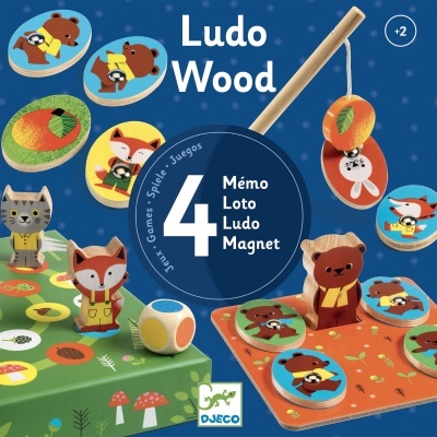 Ludo Wood - 4 Jogos - Pesca, Lotaria, Memória e Trilho