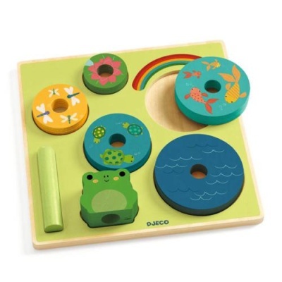 Djeco Puzz & Stack Rainbow - Puzzle de Madeira e Torre