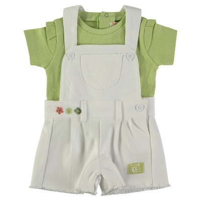 BABYBOL Conj. Jardineiras Brancas e T-Shirt