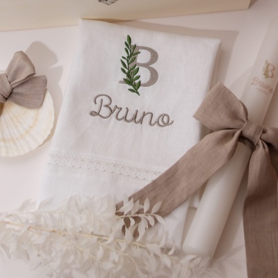 Conjunto de batizado com laço em linho - sem caixa