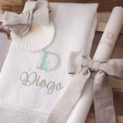 Conjunto de batizado com laço em linho - sem caixa