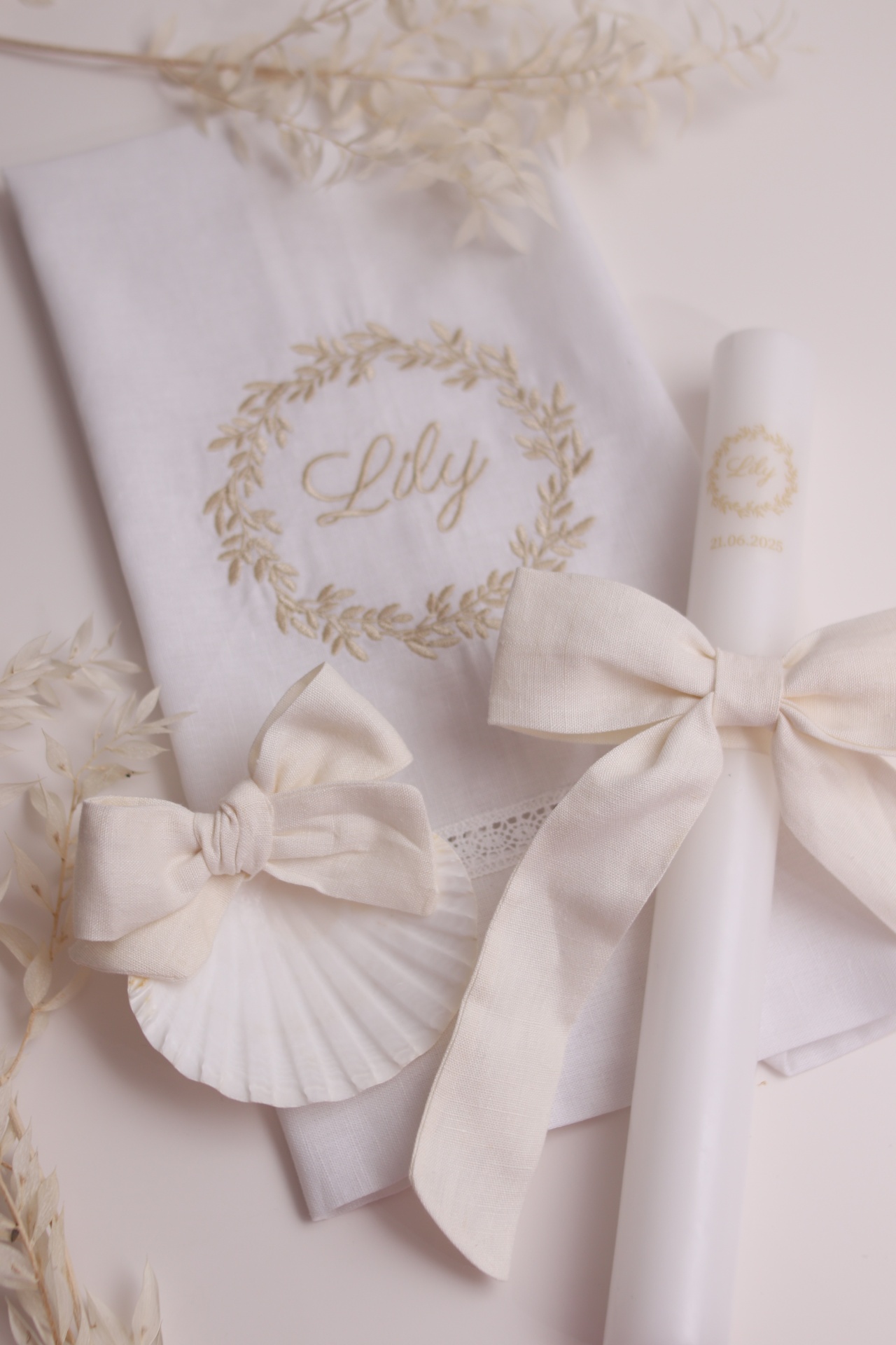 Conjunto de batizado - Coroa de folhas grande