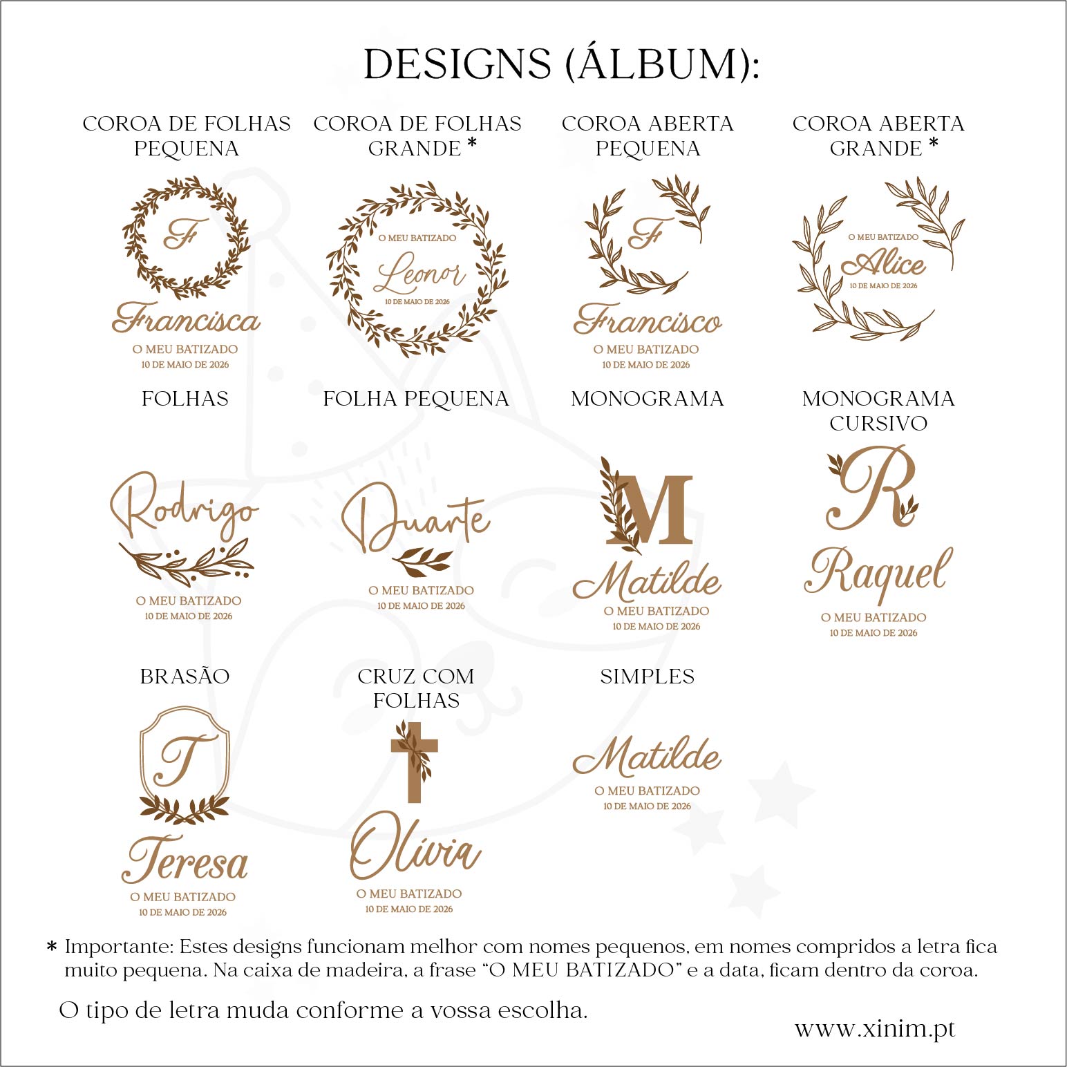 Álbum de batizado/livro de honra (vários modelos)
