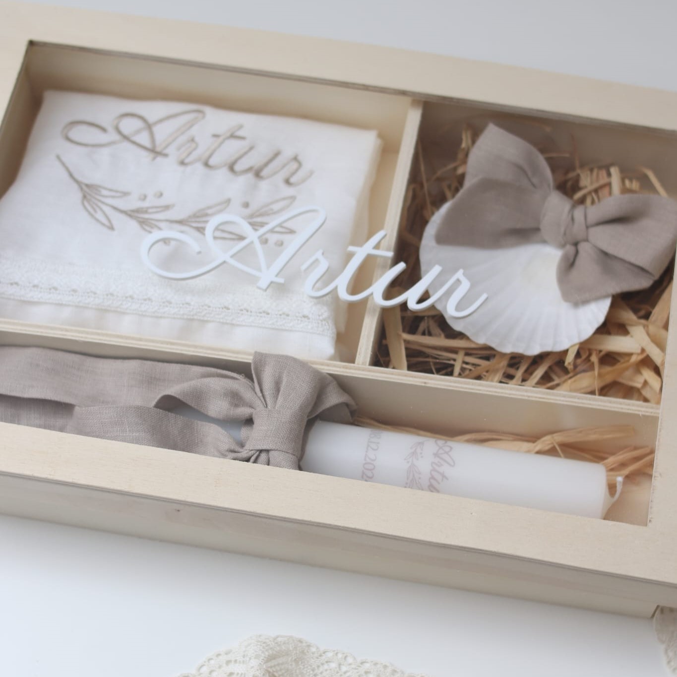 Conjunto de batizado - caixa com tampa transparente