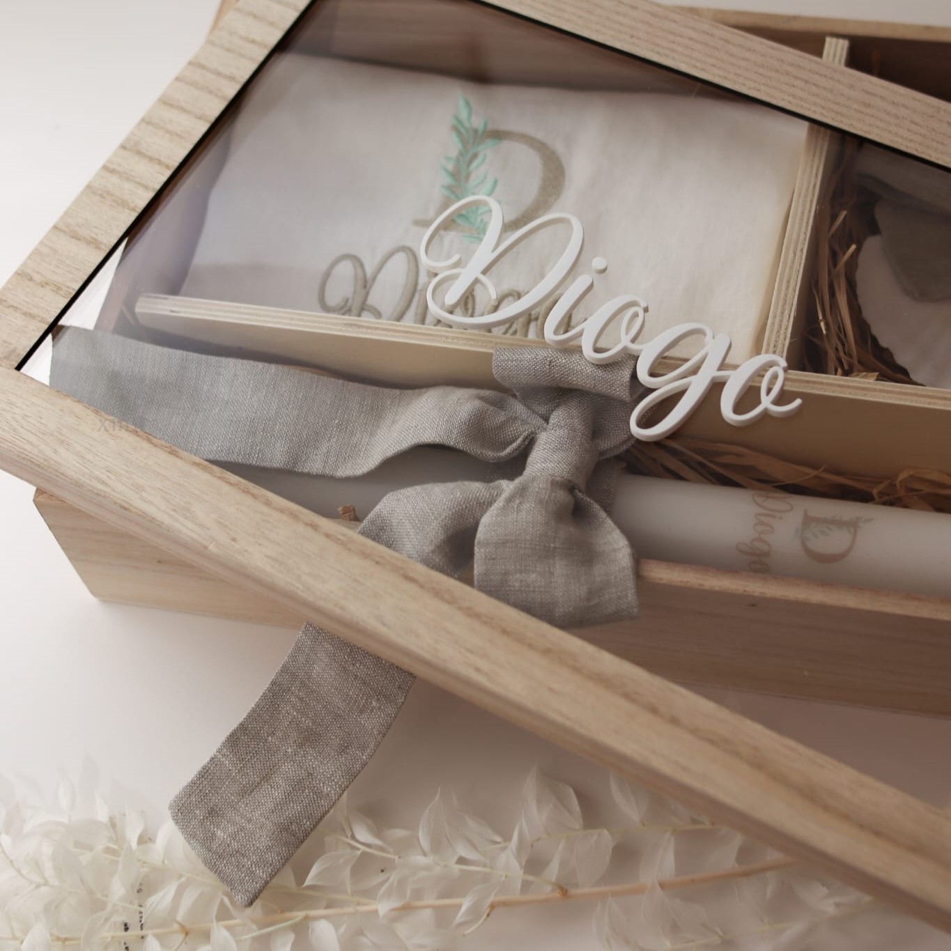 Conjunto de batizado - caixa com tampa transparente